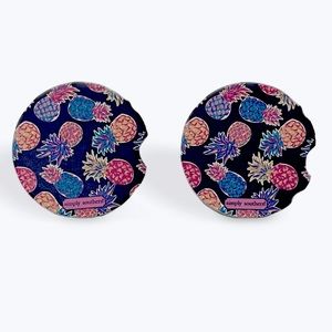 SIMPLY SOUTHERN Set of 2 Ceramic Car Coasters Colorful Pineapple Pattern